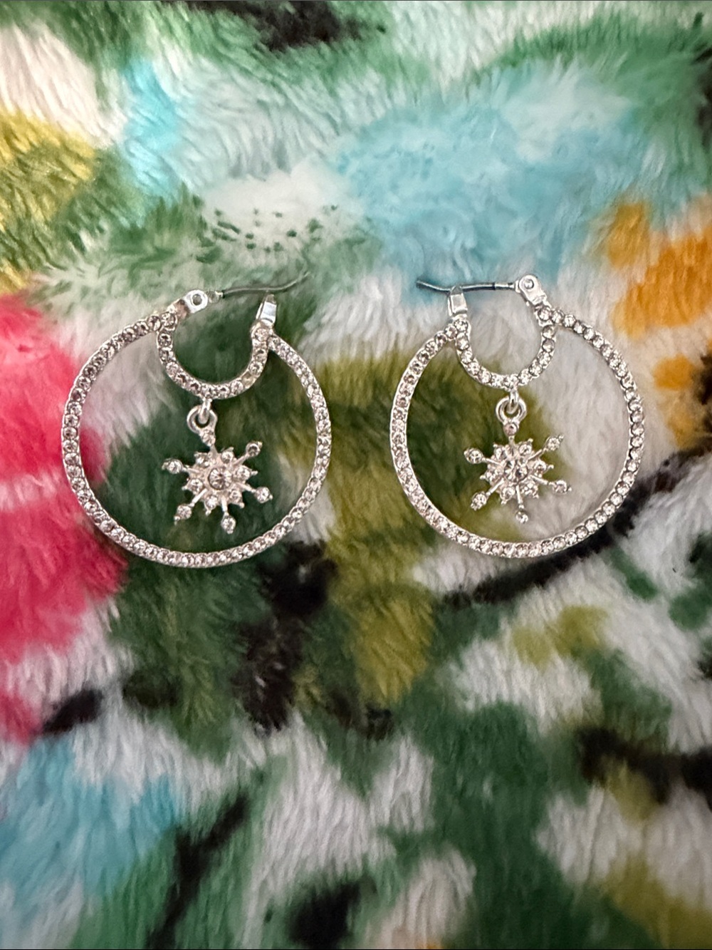 Napier Silver-Tone Double Hoop Earrings with Snowflake Charm
